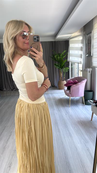 Orijinal Marka Ön Arka U Yaka Sarı Bluz