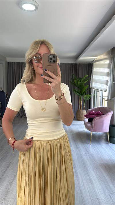 Orijinal Marka Ön Arka U Yaka Sarı Bluz