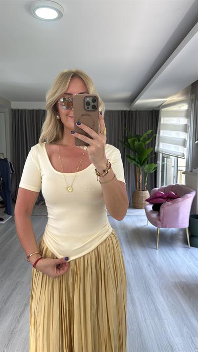 Orijinal Marka Ön Arka U Yaka Sarı Bluz