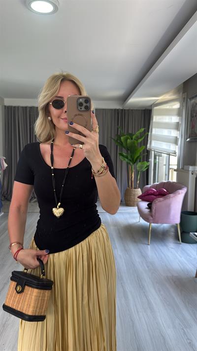 Orijinal Marka Ön Arka U Yaka Siyah Bluz