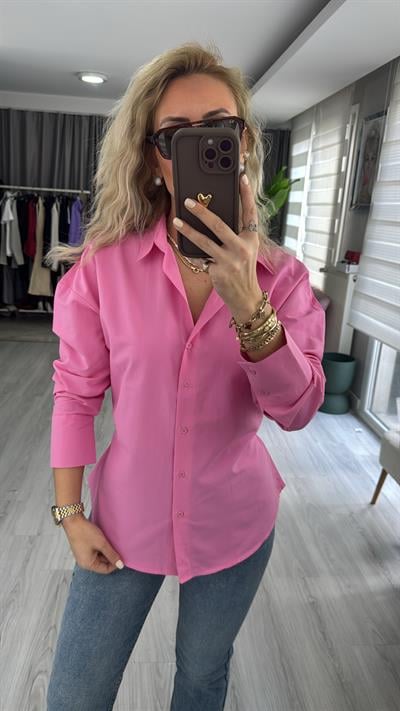 Orijinal Marka Sırtı Ayarlanabilir Kemer Detaylı Pembe Gömlek