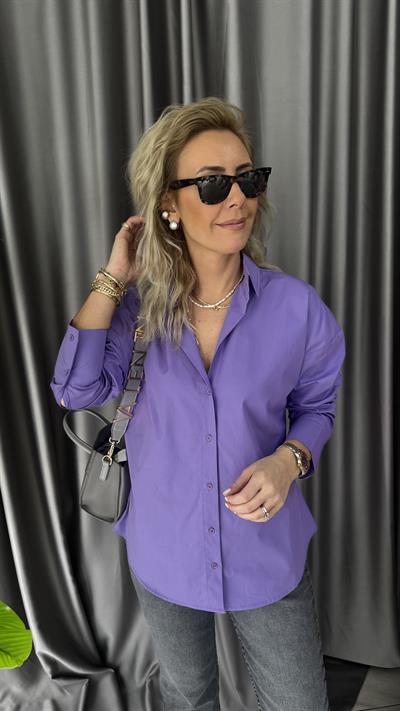 Orijinal Marka Sırtı Ayarlanabilir Kemer Detaylı Mor Gömlek