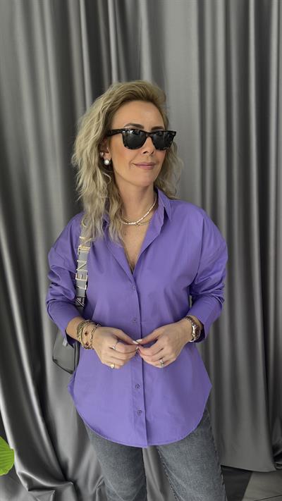 Orijinal Marka Sırtı Ayarlanabilir Kemer Detaylı Mor Gömlek