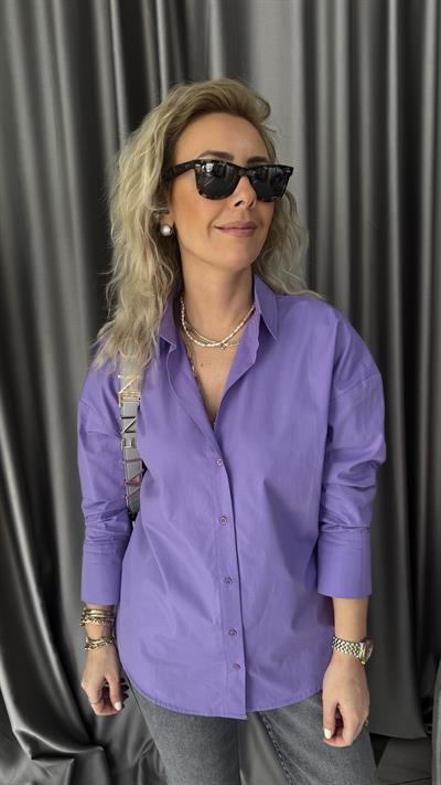 Orijinal Marka Sırtı Ayarlanabilir Kemer Detaylı Mor Gömlek