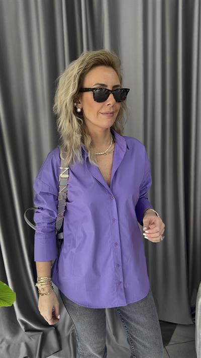 Orijinal Marka Sırtı Ayarlanabilir Kemer Detaylı Mor Gömlek