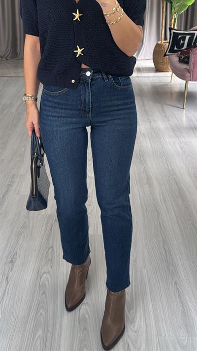 Orijinal Marka Taşlamalı Lacivert Boyfit Jean