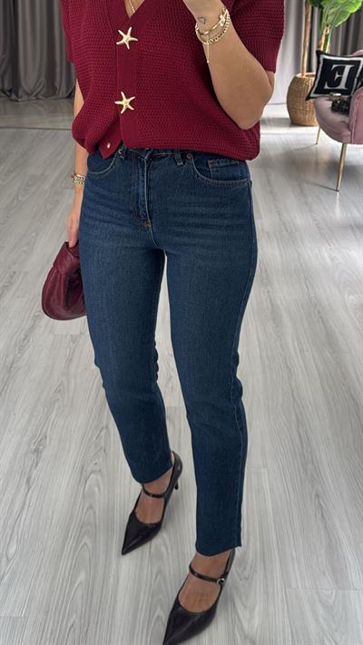 Orijinal Marka Taşlamalı Lacivert Boyfit Jean