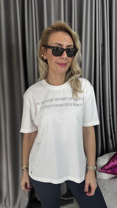 Orijinal Marka Yazılı Ekru T-shirt