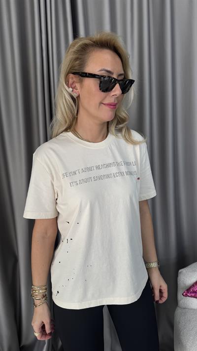 Orijinal Marka Yazılı Krem T-shirt