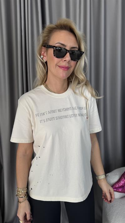 Orijinal Marka Yazılı Krem T-shirt