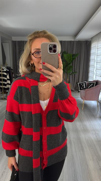 Orijinal Model Atkılı Kırmızı Antrasit Triko