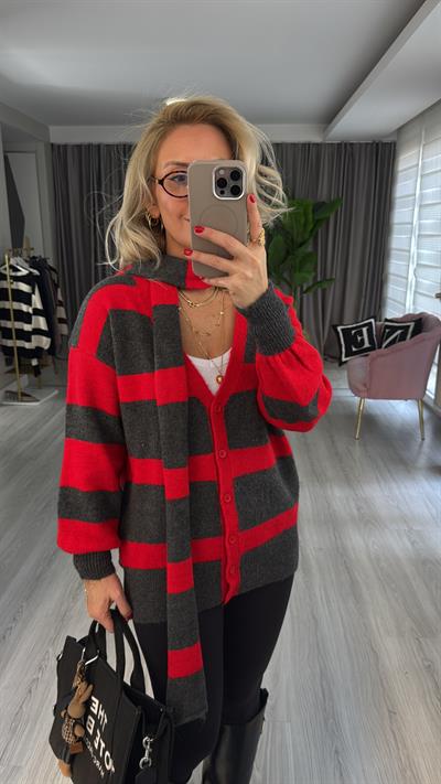 Orijinal Model Atkılı Kırmızı Antrasit Triko