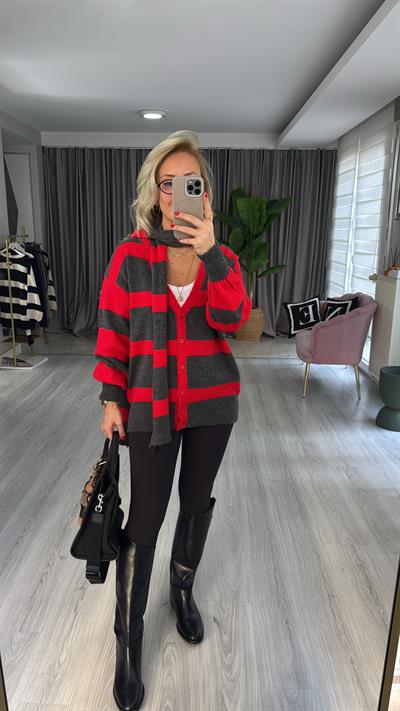 Orijinal Model Atkılı Kırmızı Antrasit Triko