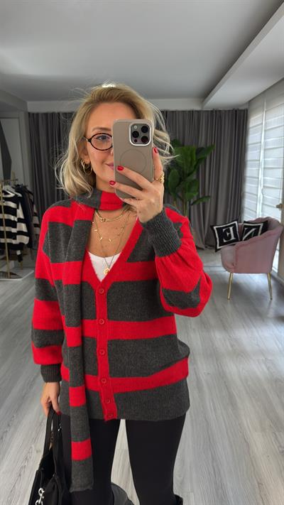 Orijinal Model Atkılı Kırmızı Antrasit Triko