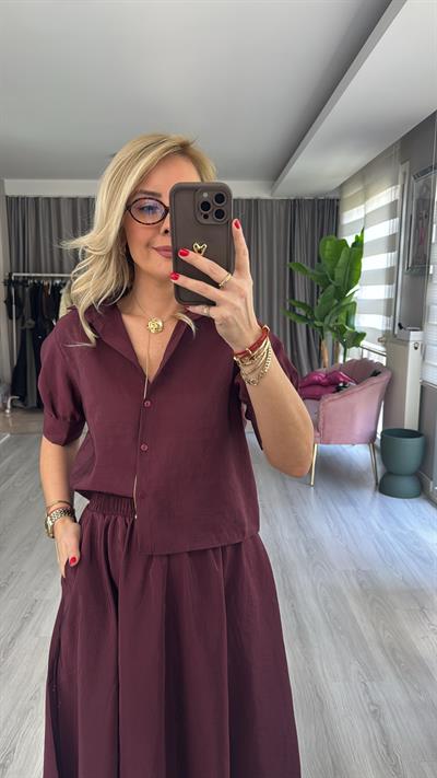 Orijinal Model Bordo Etek Gömlek Takım