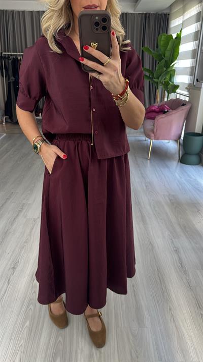 Orijinal Model Bordo Etek Gömlek Takım
