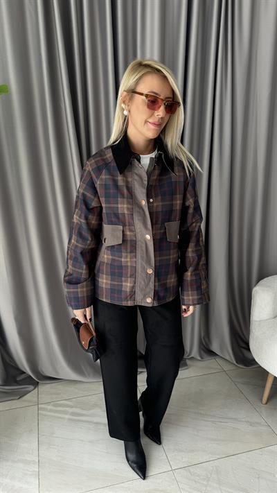 Orijinal Model Kadife Yaka Ekoseli Premium Mont