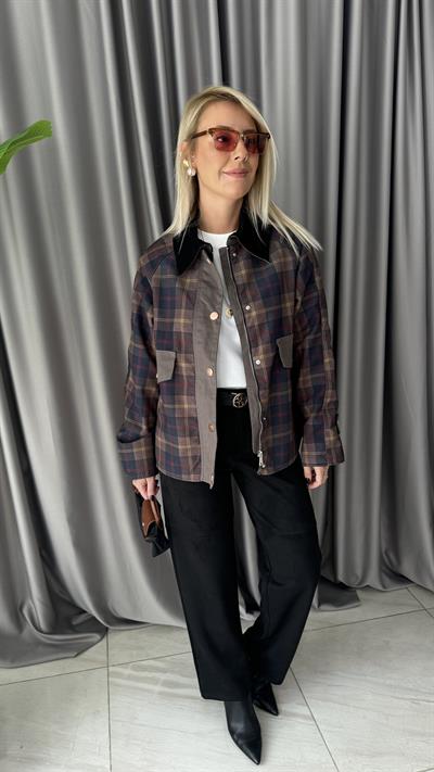 Orijinal Model Kadife Yaka Ekoseli Premium Mont