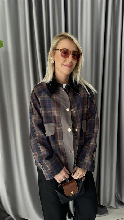 Orijinal Model Kadife Yaka Ekoseli Premium Mont