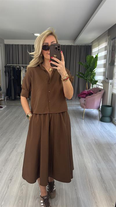 Orijinal Model Kahverengi Etek Gömlek Takım