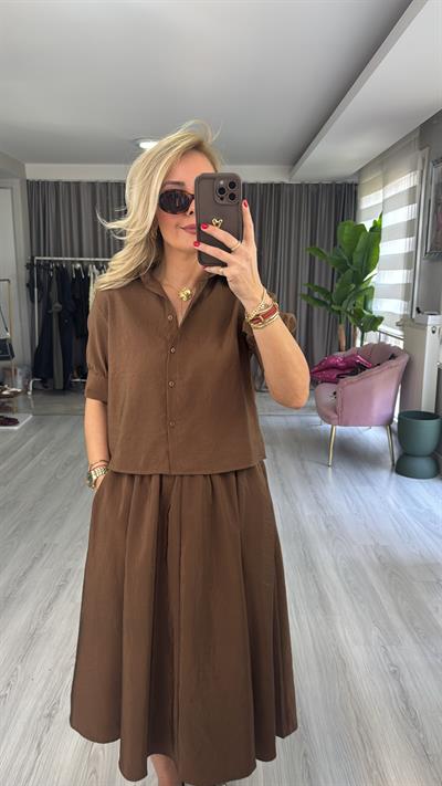 Orijinal Model Kahverengi Etek Gömlek Takım
