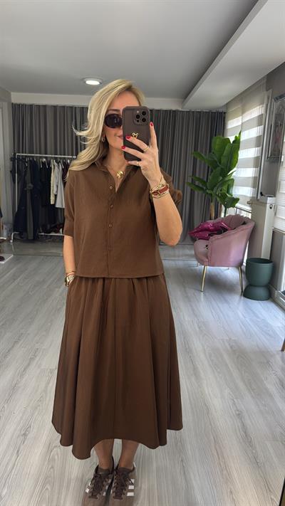 Orijinal Model Kahverengi Etek Gömlek Takım