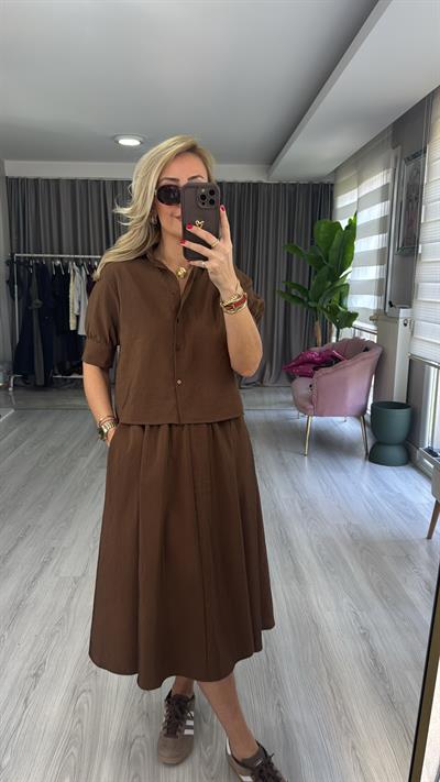 Orijinal Model Kahverengi Etek Gömlek Takım