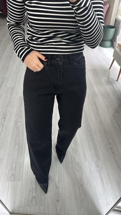 Orijinal Marka Önü Taşlı Füme Straight Jean