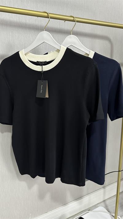 ORJİNAL MARKA, BEJ BİSİKLET YAKA, SİYAH YARIM KOLLU TİŞÖRT