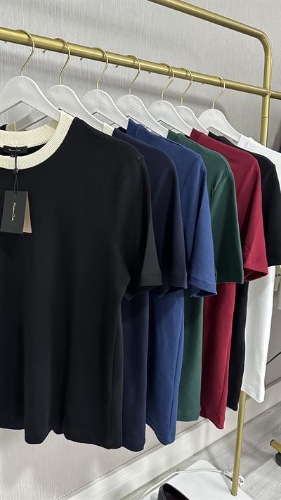 ORJİNAL MARKA, BEJ BİSİKLET YAKA, SİYAH YARIM KOLLU TİŞÖRT