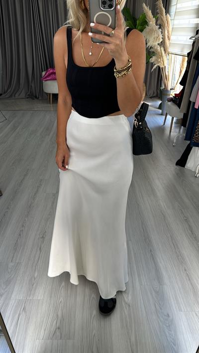 Orjinal Marka Beli Lastikli Ekru Saten Etek