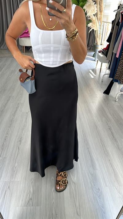 Orjinal Marka Beli Lastikli Siyah Saten Etek