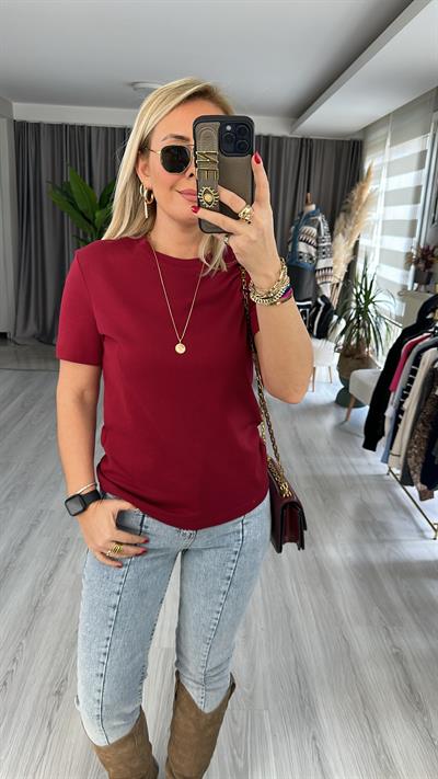 ORJİNAL MARKA BORDO PAMUKLU BASİC TİŞÖRT