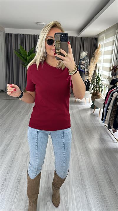 ORJİNAL MARKA BORDO PAMUKLU BASİC TİŞÖRT