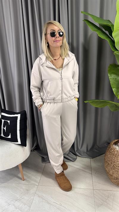 ORJİNAL MARKA, FERMUARLI, MODAL KUMAŞ, BEJ EŞOFMAN TAKIMI