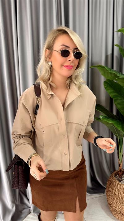 ORJİNAL MARKA, GABARDİN KUMAŞ, BEJ GÖMLEK