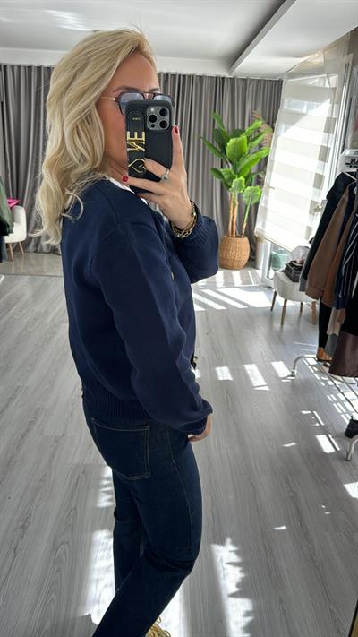 Orjinal Marka Gold Düğmeli Lacivert Merserize Hırka