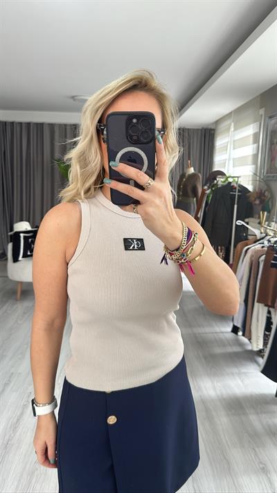 ORJİNAL MARKA, HALTER YAKA BEJ ATLET