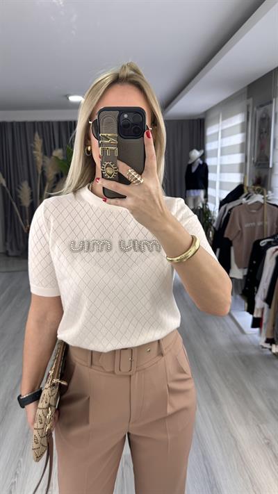 ORJİNAL MARKA İNCİ ÇAKIMLI BEYAZ TRİKO