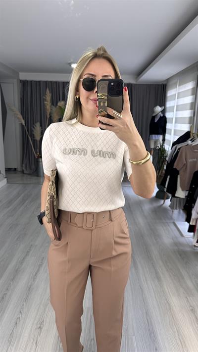 ORJİNAL MARKA İNCİ ÇAKIMLI BEYAZ TRİKO