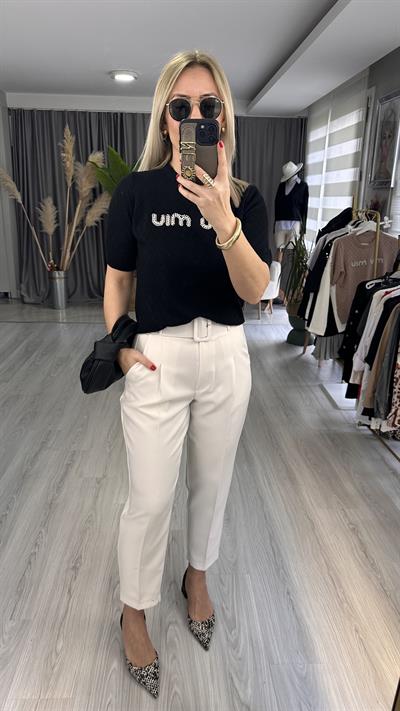 ORJİNAL MARKA İNCİ ÇAKIMLI SİYAH TRİKO