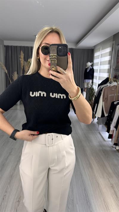 ORJİNAL MARKA İNCİ ÇAKIMLI SİYAH TRİKO