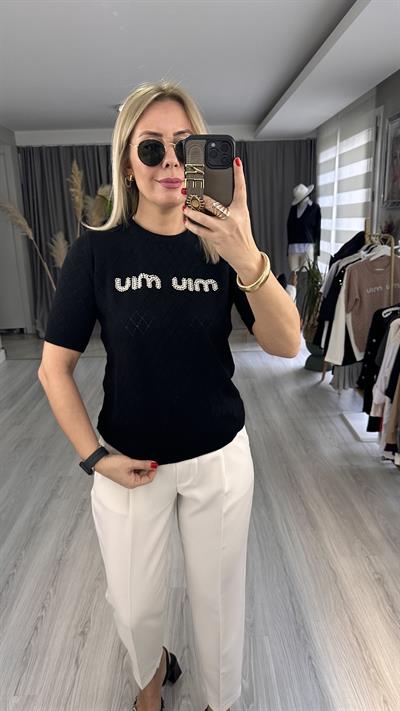 ORJİNAL MARKA İNCİ ÇAKIMLI SİYAH TRİKO