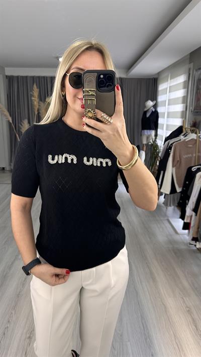 ORJİNAL MARKA İNCİ ÇAKIMLI SİYAH TRİKO