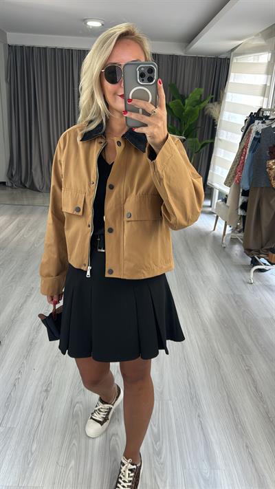 Orjinal Marka Kadife Yaka Camel Ceket