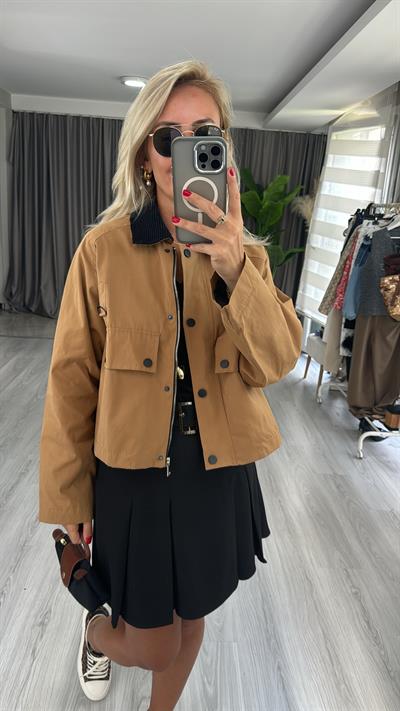 Orjinal Marka Kadife Yaka Camel Ceket