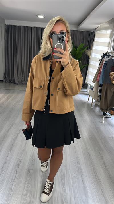 Orjinal Marka Kadife Yaka Camel Ceket