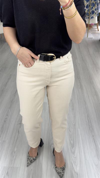 ORJİNAL MARKA, KESİK PAÇA, FULL LİKRALI  BEJ MOM JEAN