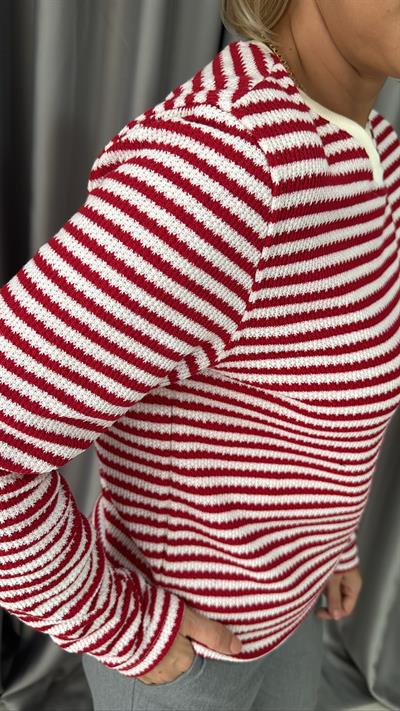 ORJİNAL MARKA KIRMIZI BEYAZ ÇİZGİLİ UZUN KOL TRİKO