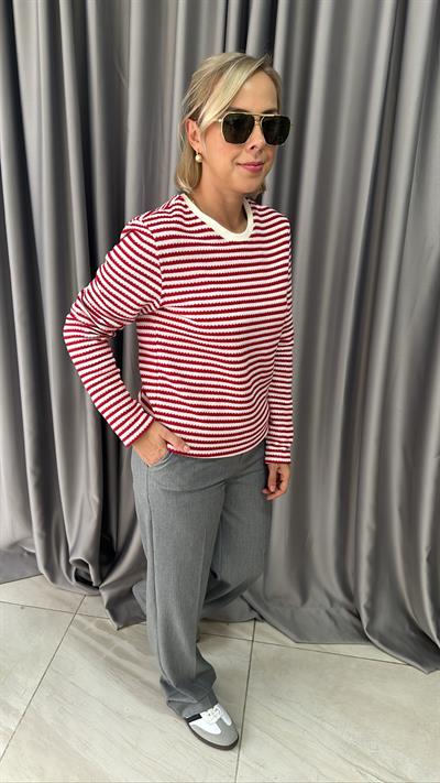 ORJİNAL MARKA KIRMIZI BEYAZ ÇİZGİLİ UZUN KOL TRİKO